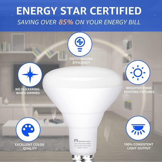 Mastery Mart Canada - 90 Pacs of BR30 LED Bulb, 10W Dimmable, 65 Watt Equivalent 700 Lumen, E26 Base, UL and Energy Star
