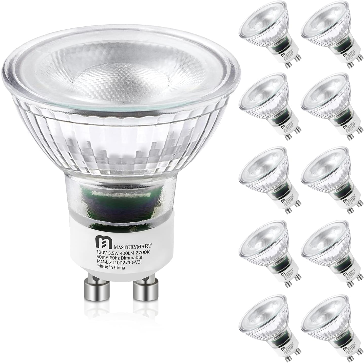 Mastery Mart GU10 LED Bulbs Dimmable, 5.5W Bright 5000K Daylight White 50W Halogen Equivalent, 400lm Energy Star certificated 10 Pack