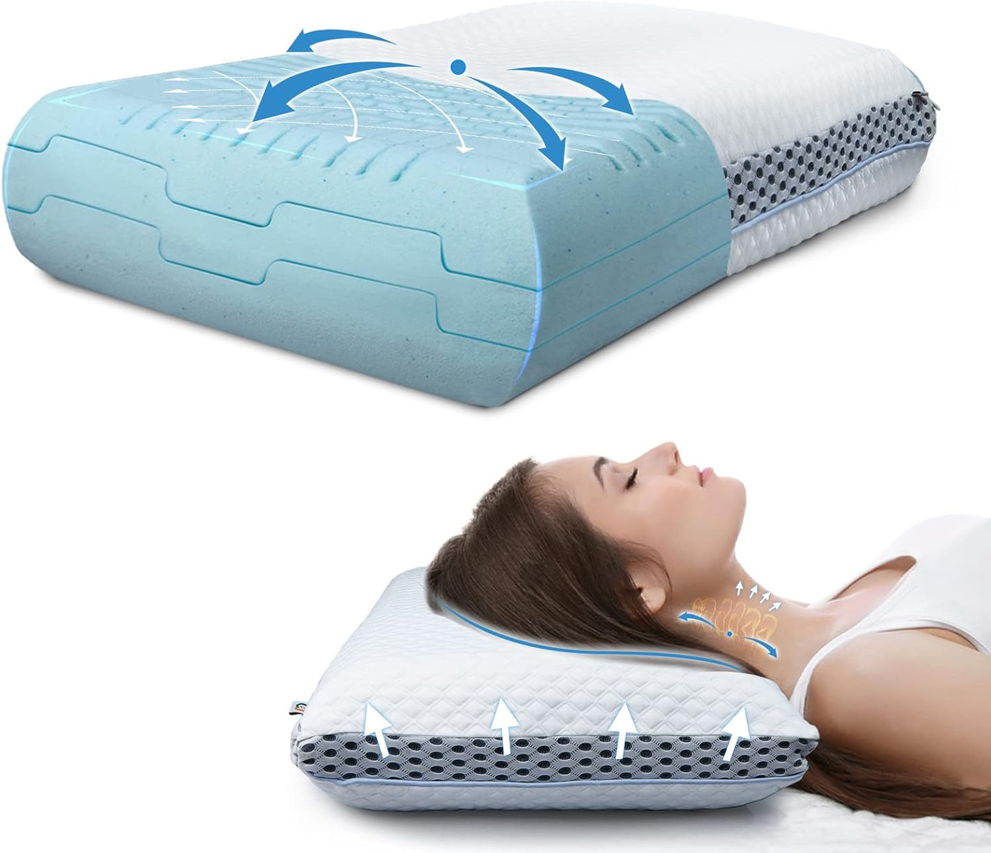 Mastery Mart Adjustable Firm Memory Foam Pillow, Cooling Gel – Queen Size (25 x 16)