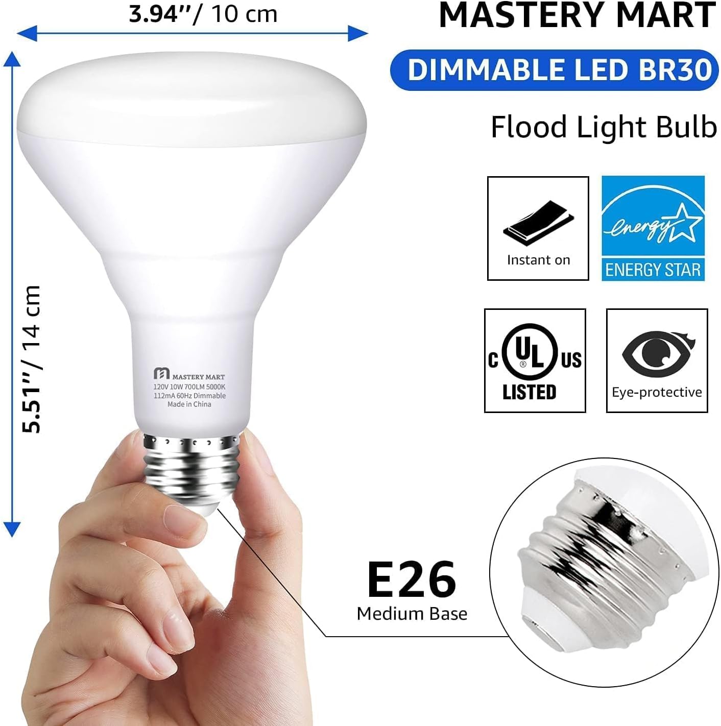 Mastery Mart Canada - 10 Pacs of BR30 LED Bulb, 10W Dimmable, 65 Watt Equivalent 700 Lumen, E26 Base, UL and Energy Star