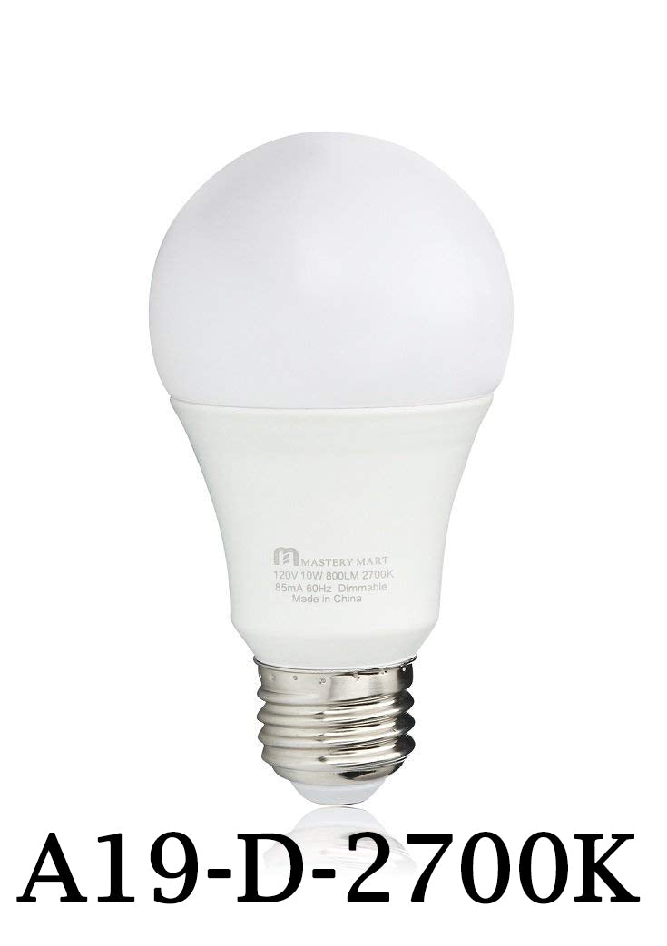 Mastery Mart A19 LED Light Bulbs 60W Equivalent, 9.5W Dimmable, Flicker-Free, 800 Lumens, 2700K Soft White, E26 Base, 15000 Hours, Energy Saving, Bright for Home, Bedroom, Living Room, 10 Pack