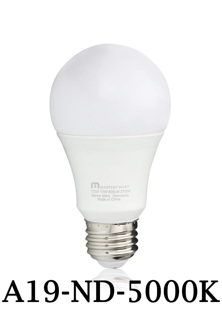 Mastery Mart A19 LED Bulbs 60 Watt Equivalent, 9W Non-Dimmable, Flicker-Free, 800 Lumens, Daylight White 5000K, E26 Base, 10000 Hours, Energy Saving Certificated, Bedroom, 12 Pack