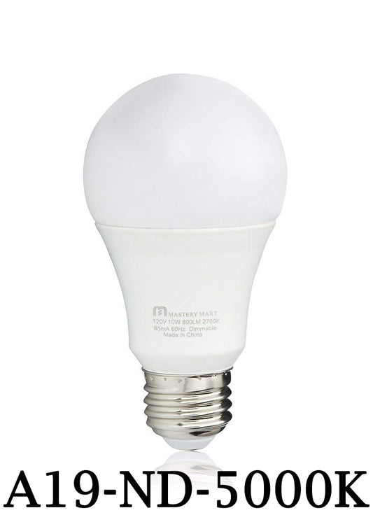 Mastery Mart A19 LED Bulbs 60 Watt Equivalent, 9W Non-Dimmable, Flicker-Free, 800 Lumens, Daylight White 5000K, E26 Base, 10000 Hours, Energy Saving Certificated, Bedroom, 12 Pack